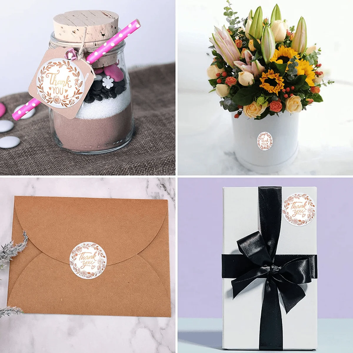 1/2 لفات من ملصقات الشكر الذهبية الوردية لدعم ملصقات الأعمال الصغيرة الخاصة بي، ملصقات شكرًا لك لبطاقات المعايدة #2