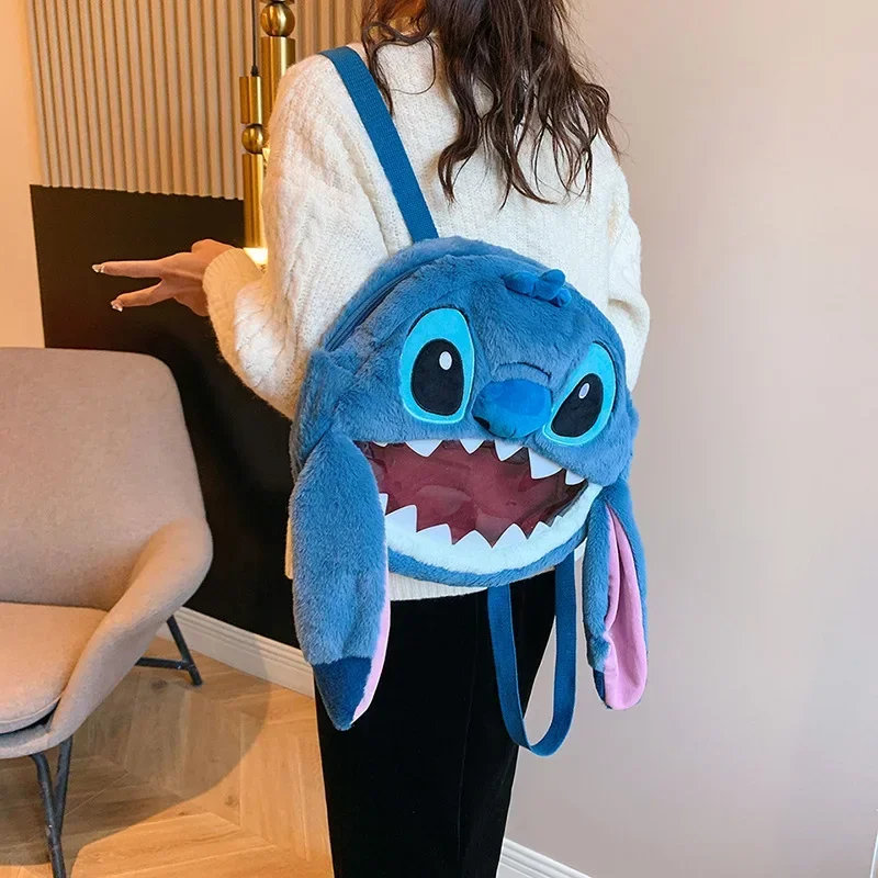 

Рюкзак Disney Stitch Kawaii, аниме, мультяшная плюшевая сумка на плечо, милый мягкий рюкзак большой емкости, праздничные подарки
