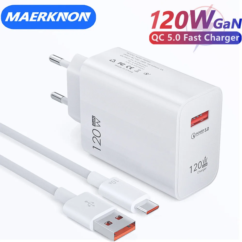 

GAN 120W USB Charger Fast Charging Type C Cable Mobile Phone Chargers For Huawei Samsung Xiaomi 12 Quick Charge 5.0 USB C Cable