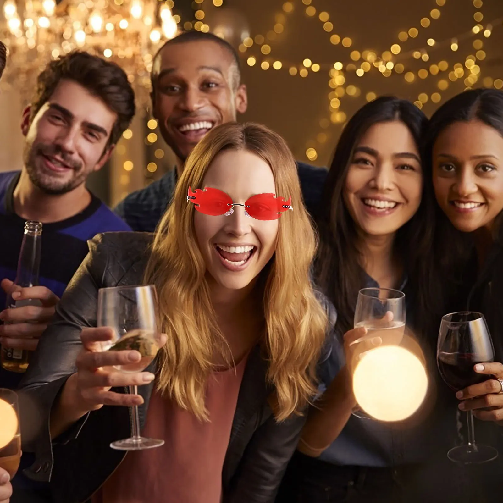 1 زوج بدون شفة لهب النظارات الشمسية إطار زي حفلة اكسسوارات هالوين عيد ميلاد تأثيري التقطت الصور الجدة النظارات #2