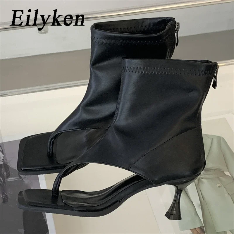 Eilyken 2024 Gladiator Square Toe Women Boots Sandals Zipper Booties Thin Low Heels Ladies Shoes Designer Zapatos De Mujer