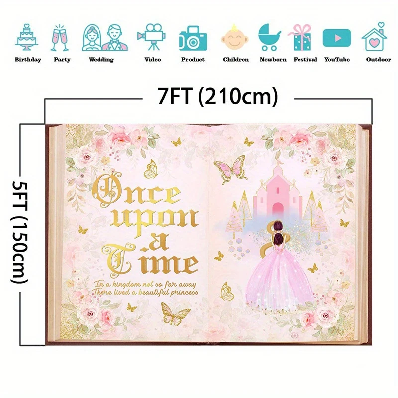 Pink Fairy Tale Book Bathing Party Decoration Castle Princess Romantic Story Book Bathing Party Banner Princess Birthday Wedding