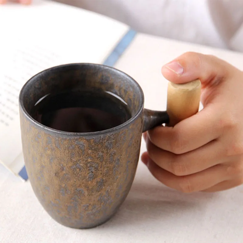 Vintage Tea Mug Japanses Creamic Coffee Cups and Mugs With Wooden Handle Teapot Milk cup Restauntant Home Decoration Drinkware