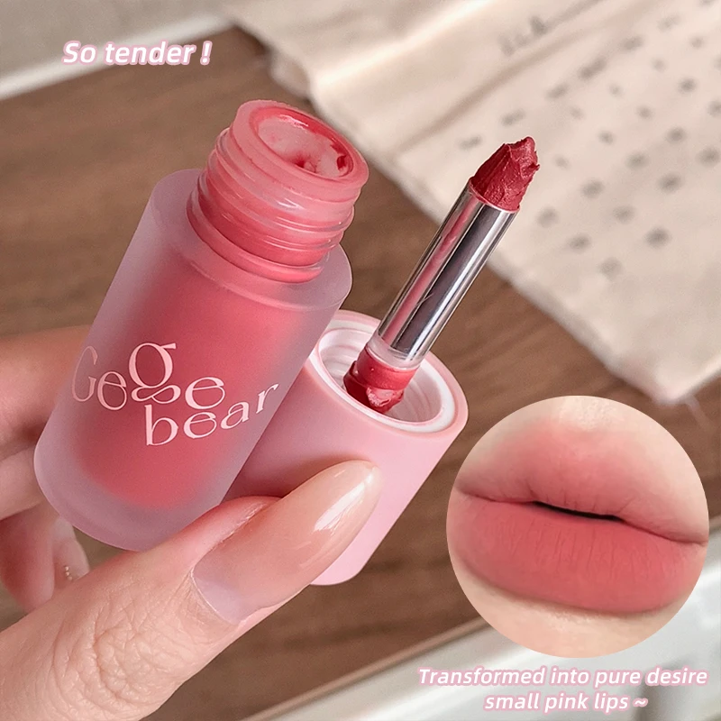 Crema multifuncional suave Gege Bear (lápiz labial de color extendido, colorete en polvo y labial nude mate aterciopelado de larga duración)