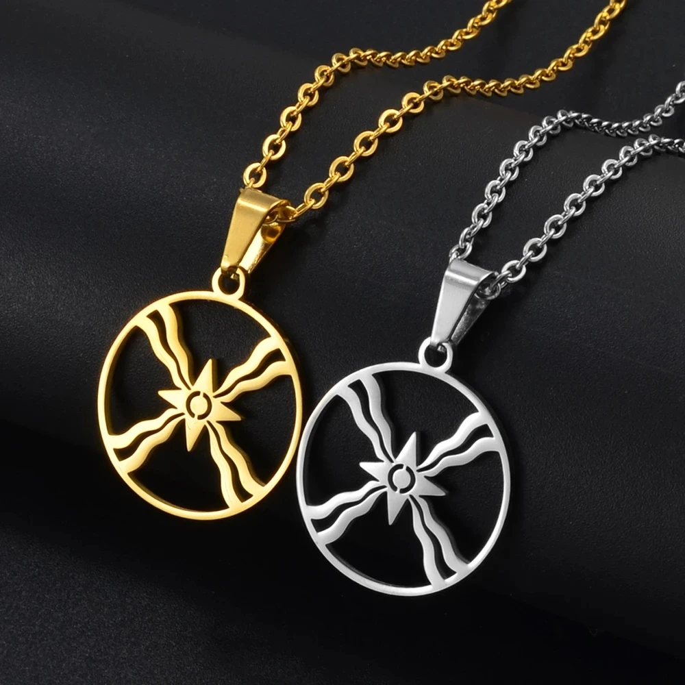 Round Shamash Symbol Pendant Necklaces for Women Girls Stainless Steel Ashur Jewelry Assyrian Chains