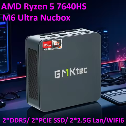 GMKtec Nucbox M6 Ultra Mini PC AMD Ryzen 5 7640HS USB4 2*DDR5 2*PCIE SSD 2*2.5G NUC Windows 11 Desktop Gaming Computer WiFi6E