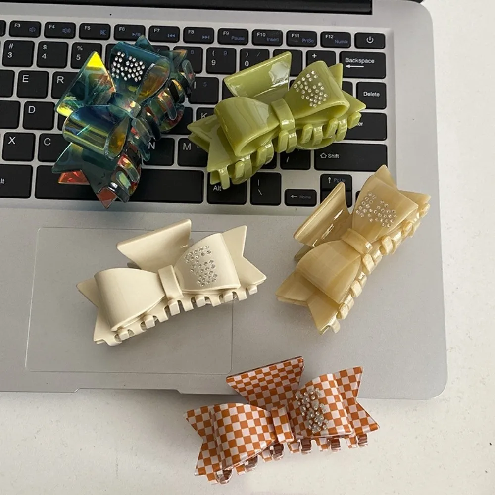 

Ins Rhinestone Bowknot Hair Claw Korean Style Elegant Acetate Shark Clip Shiny Headwear Small Hair Clip Streetwear