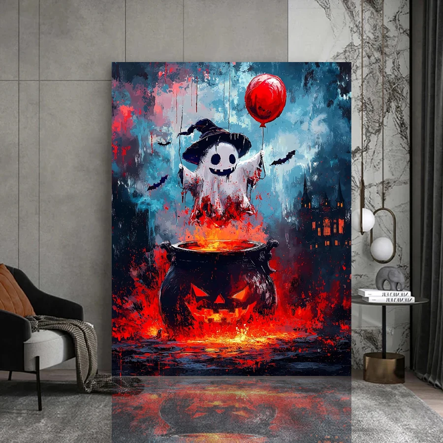 Diamond Painting Kit Ghost on Pumpkin Head 5d mosaic Halloween Spooky Art, 5D DIY Diamond embroidery Full Drill halloween decor
