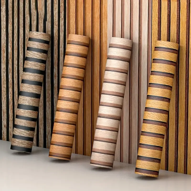 45cm Waterproof and Oil-Proof Self-Adhesive Striped Grille Wallpaper Bedroom Restaurant Living Room Decorative Stickers