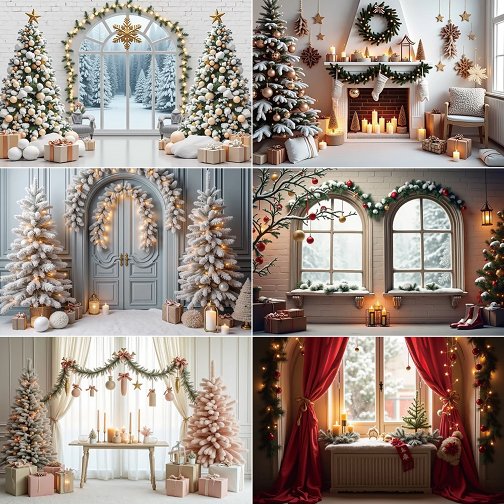 MOON.QG 2025 Christmas Photography Background Xmas Tree New Year Window Photocall Backdrop Baby Photo Studio Photozone Supplies