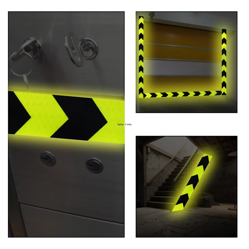 8Inch*17FT Arrow Reflective Tape Decoration Stickers Fluorescent Yellow-Black Car Warning Safety Reflection Film Reflector Strip