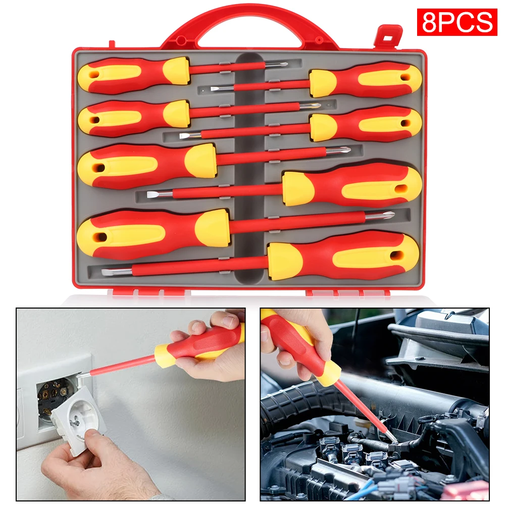 

With TPR Handle Grips Insulated Screwdriver Tool Set 8PCS Insulated Screwdriver Set Electricians Tools Magnetic Single-Head