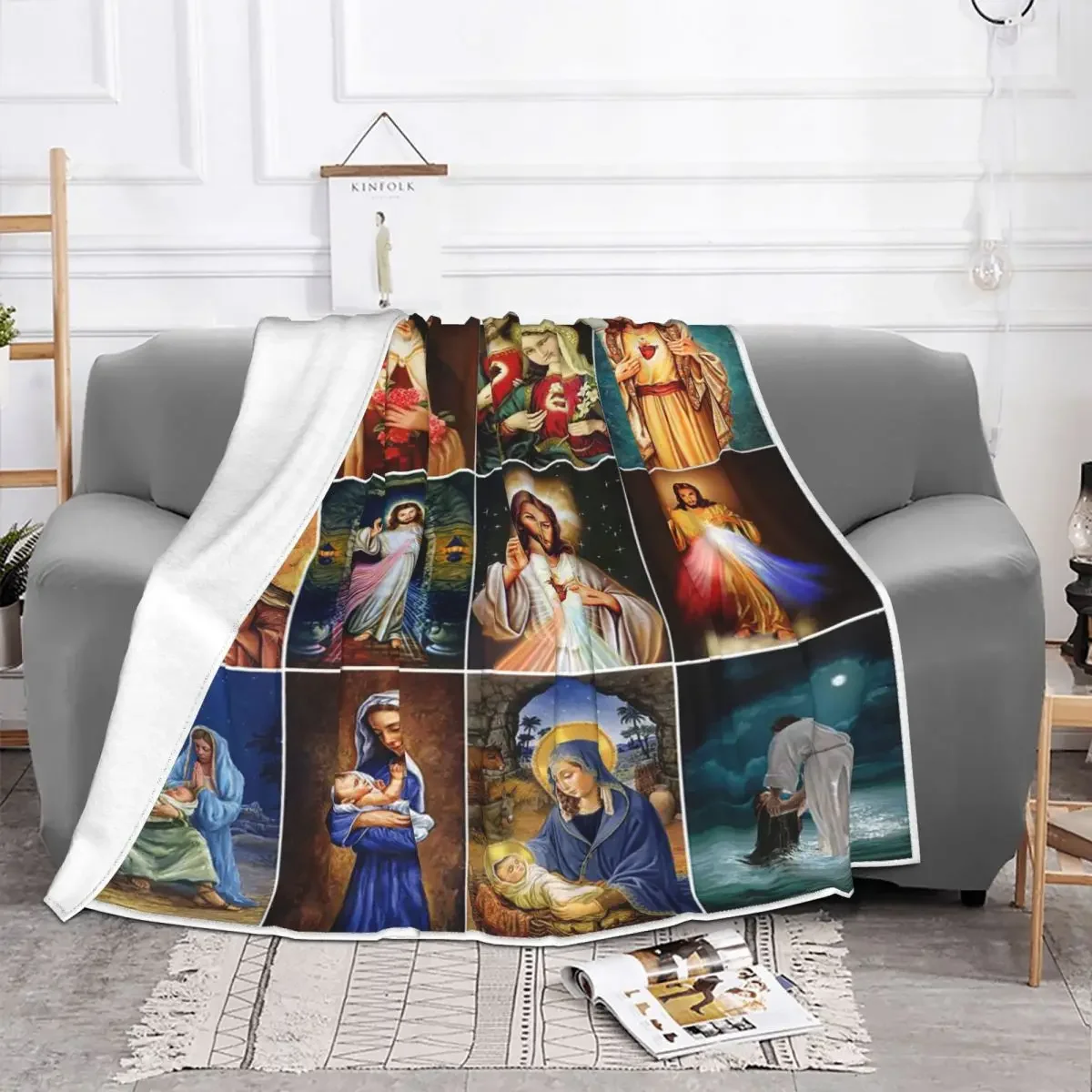 

Baby Blanket Jesus Virgin Mary Christian Catholic Plaid Fleece Winter Soft Breathable Throw for Home Outdoor Plush Thin Quilt