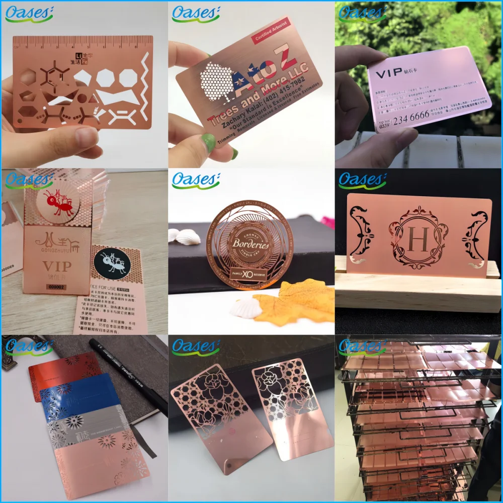 Customized query Factory Direct Sale Exclusive Design Custom Logo Rose Gold Stainless Steel Business Cards with Lavish Mirrored