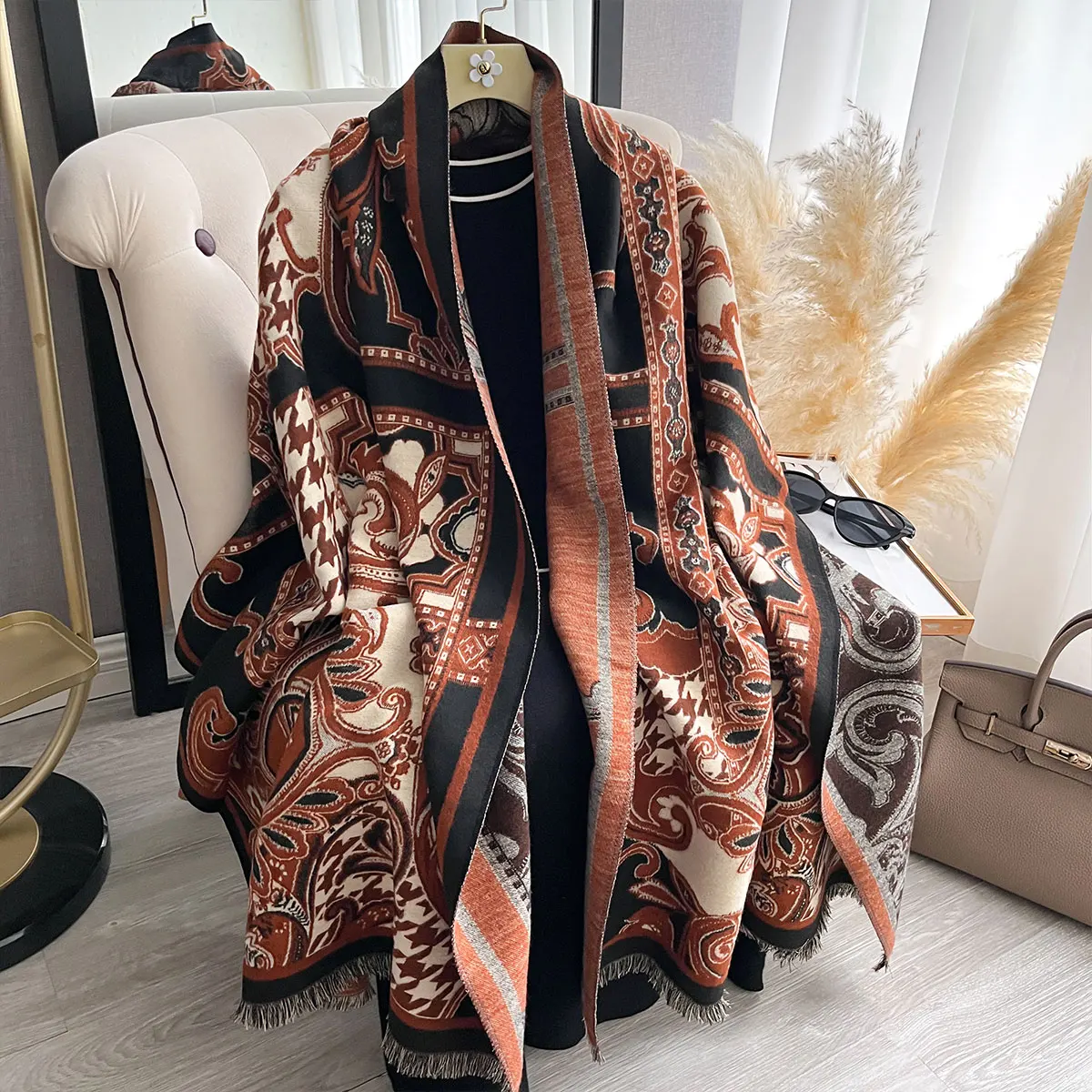 2025 Women's Bohemian Imitation Cashmere Two-Sided Floral Print Scarf Soft Warm Pashmina Shawl  Winter Windproof Blanket