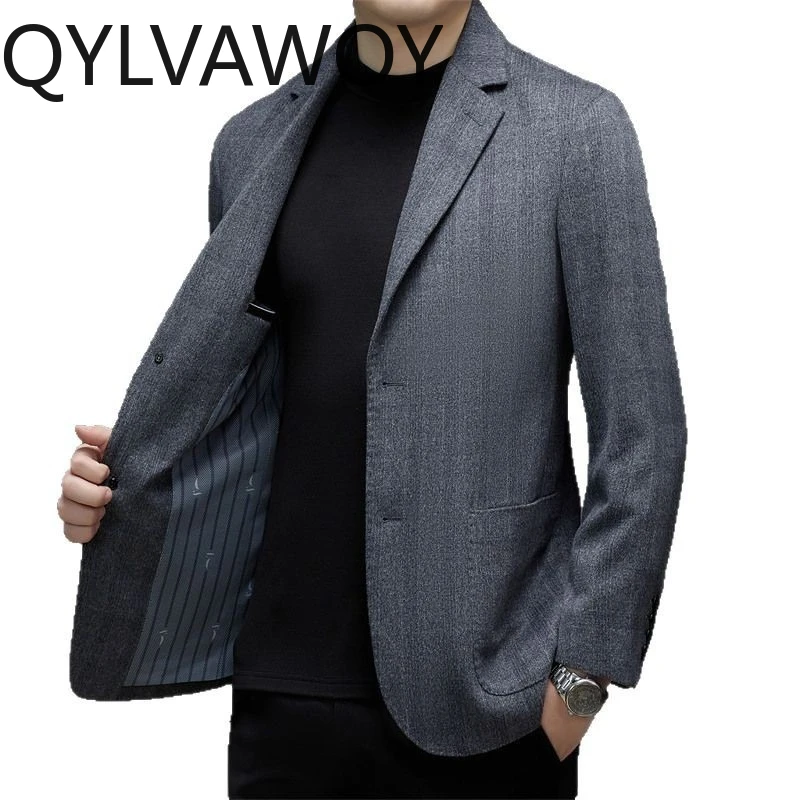 

QYLVAWOY Wool Blazer Masculino Spring Autumn Blazers for Man Mulberry Silk Coat Cashmere Blazer Man High-end Business Casual