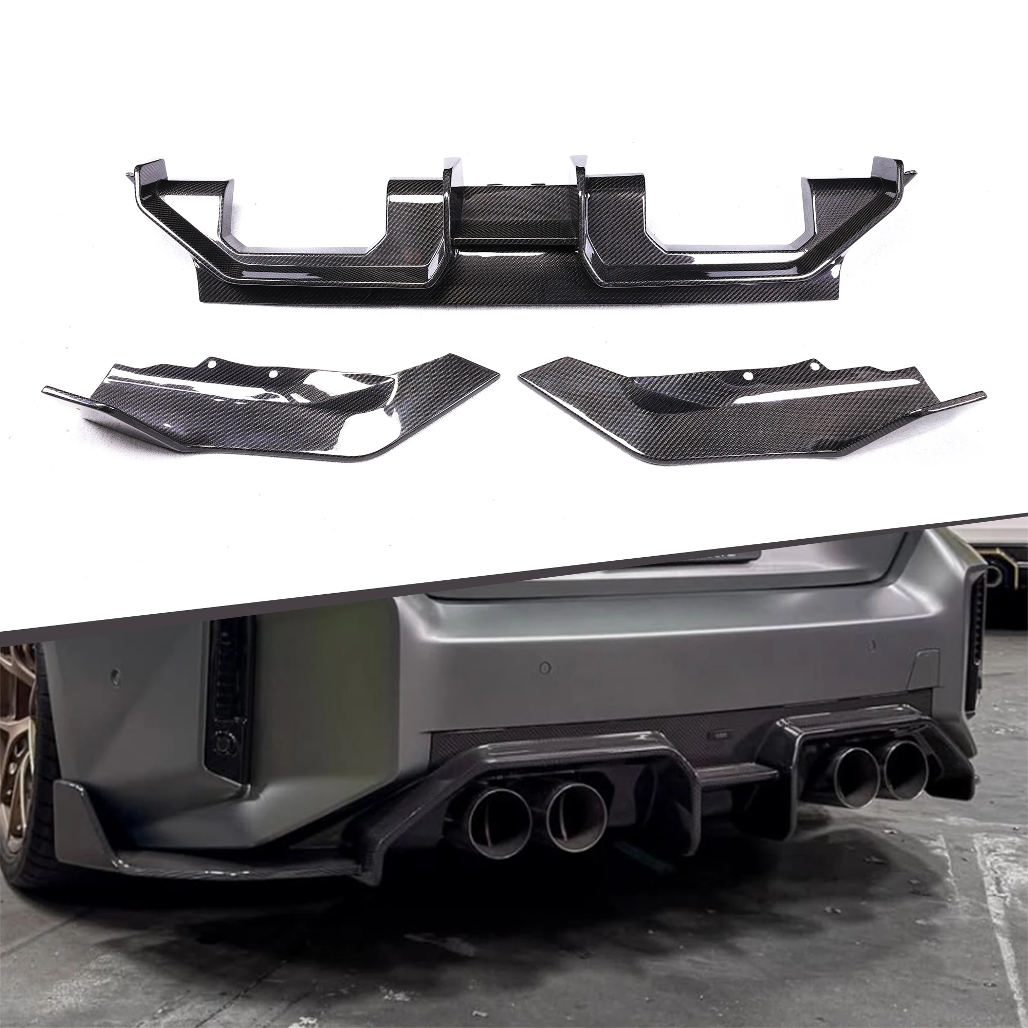 

AD Style Dry Carbon Fiber Rear Diffuser With Bumper Canards Performance Body Kit for BMW M2 G87 2022+