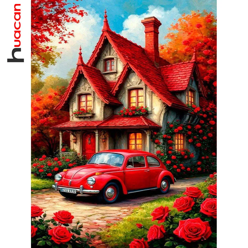 Huacan DIY Diamant Malerei Herbst Haus Blume Diamant Mosaik Landschaft Komplettset Dekorative Gemälde