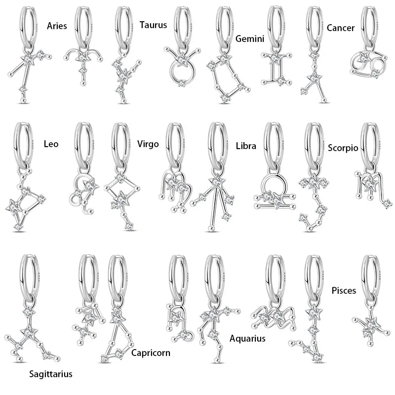 

Hot Sale 925 Sterling Silver 12 Constellation Earrings Women 2025 Zircon Ear Studs Sparkling Pave Hoop Earring Jewelry Gift