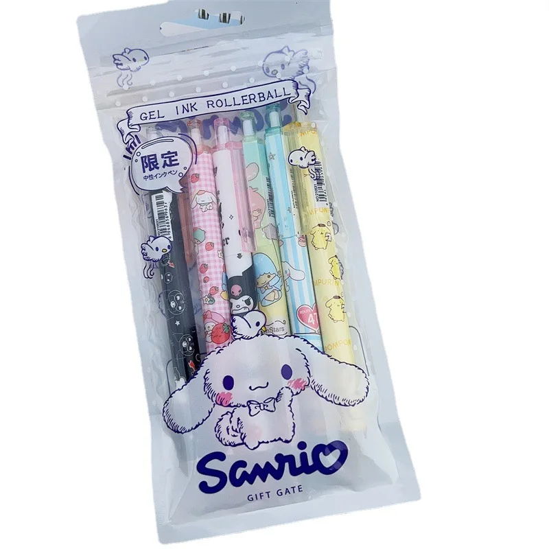 

6pcs Sanrio Hellokitty Mymelody Kuromi Purin Pochacco Cinnamoroll LittleTwinStars Neutral Pen Press Carbon Pen Ins Water Pen