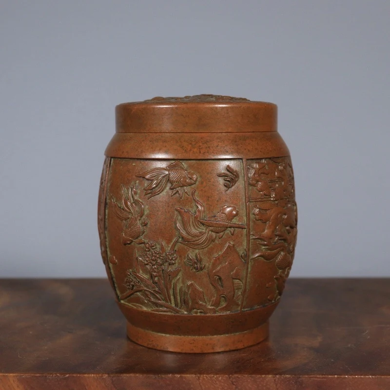 Pure copper tea canister for indoor home and office use, storage jar, creative gift, craft ornament