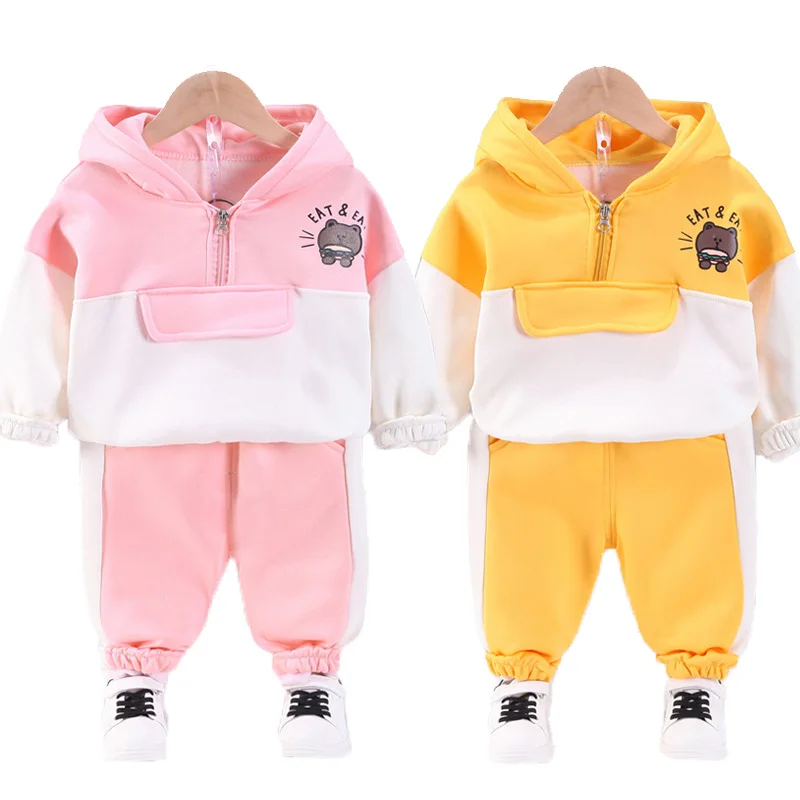 2022 Autumn Girls Clothing Sets 1-5 Years Baby Boys Warm Hooded Coats Pants Tracksuit Children Fleece Sweatshirt Clothes Set