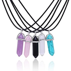 Hexagonal Chakra Crystal Bullet Shape Pendant Necklaces Healing Quartz Pointed Charm Pendants for DIY Jewelry Making