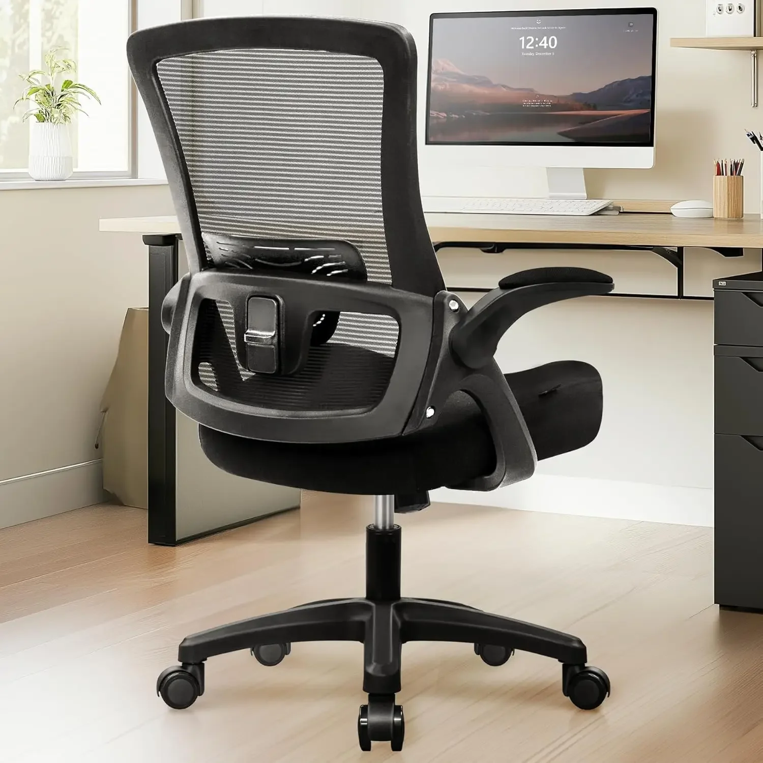 

High Back Mesh Office Chair with Adjustable Height Ergonomic Design Executive Lumbar Support Padded Flip-up Armrests