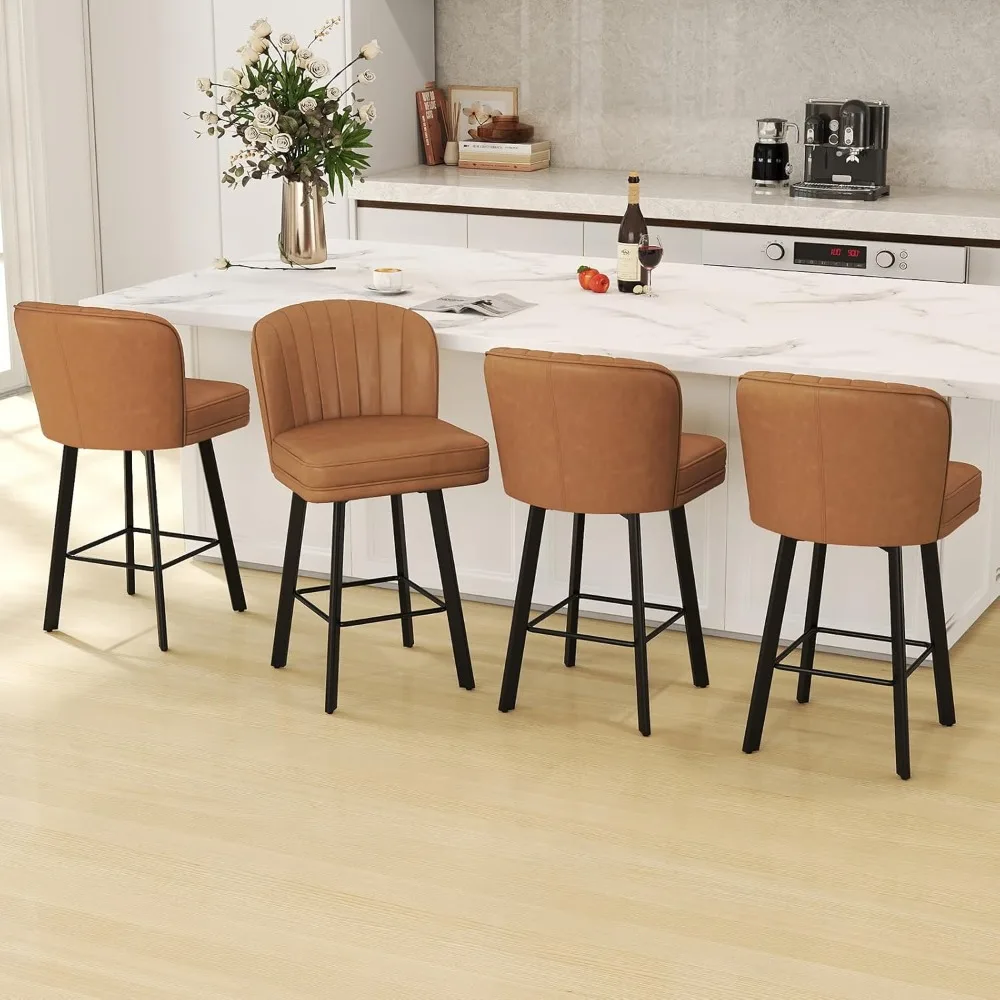 

Swivel Counter Height Bar Stools Set of 4, 26'' Modern Barstools with Backs and Metal Legs, Upholstered Bar Chairs