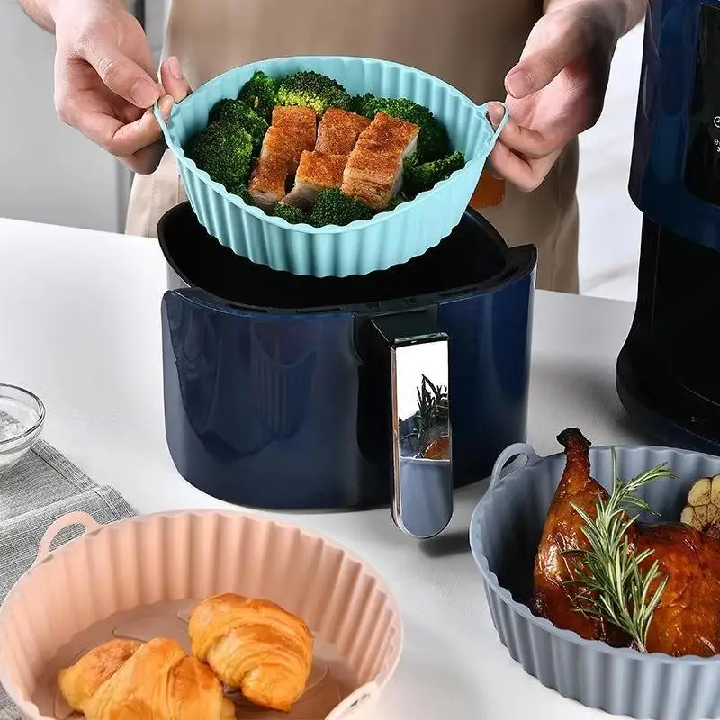 6Pcs Air Fryer Silicone Basket Reusable Oven Baking Tray For Pizza Fried Chicken Air Fryer Accessories