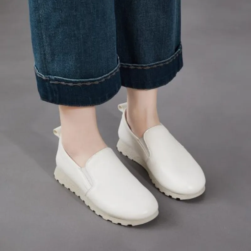 

Женские туфли-балетки из натуральной кожи Top Cowhide, белые, модные повседневные туфли, новинка весны 2025, полностью из натуральной кожи, для путешествий, черные, трендовые