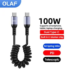 Short PD Spring Data Cable 100W Fast Charging Retractable Dual Type C Cable For iphone 15 Huawei Xiaomi Samsung Tablet Laptop