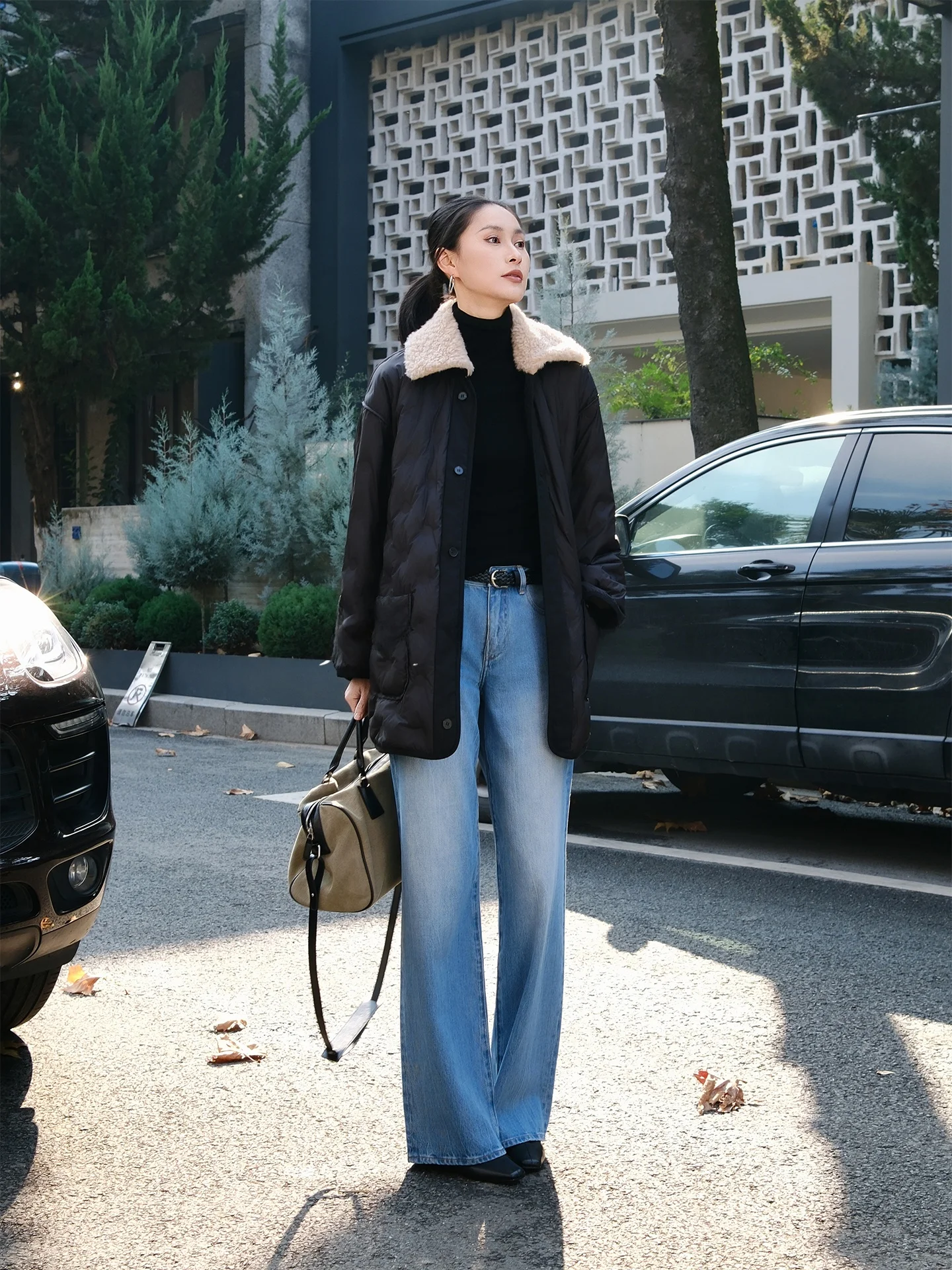 

Jieji Zhang Winter Long Hooded down Jaet Removable Fur Collar Casual Loose Fit Warm Polyester Fiber Ladies Coat