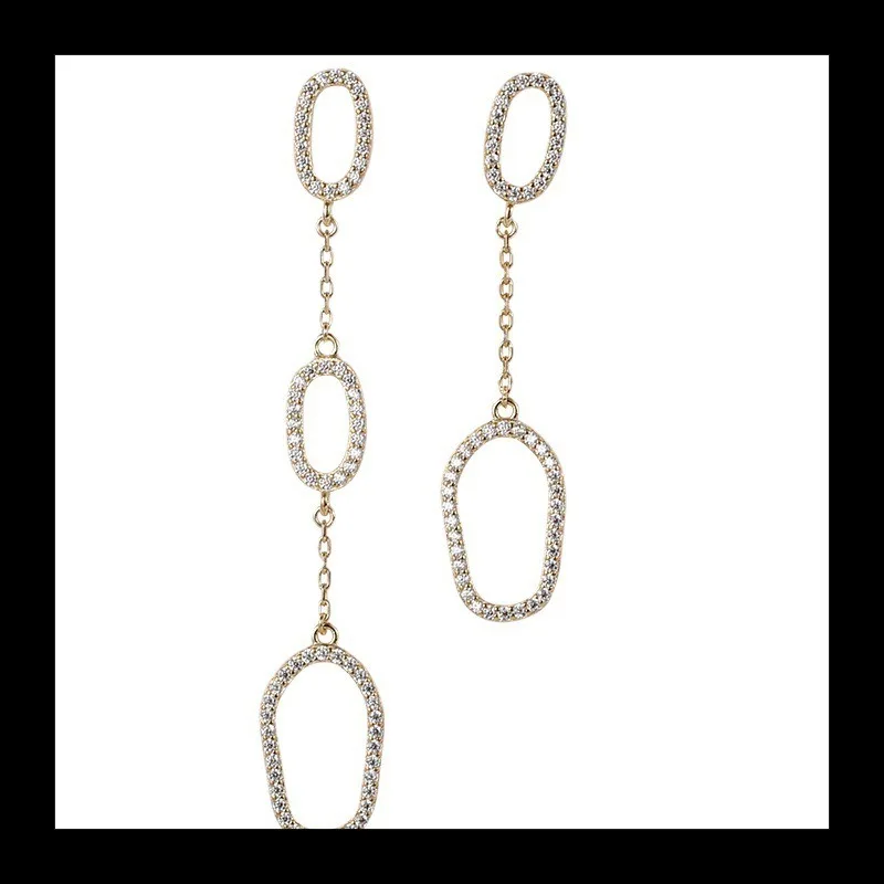 النسخة الكورية من أقراط الزركونيوم المصنوعة من الفضة الإسترليني ذات المزاج البسيط للنساء، دائرة مجوفة هندسية طويلة مهدب