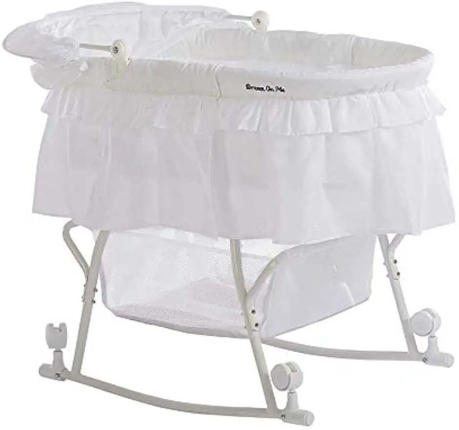 Portable 2-in-1 Bassinet & Cradle with Canopy, Storage Basket, Locking Wheels, Lightweight Frame - White