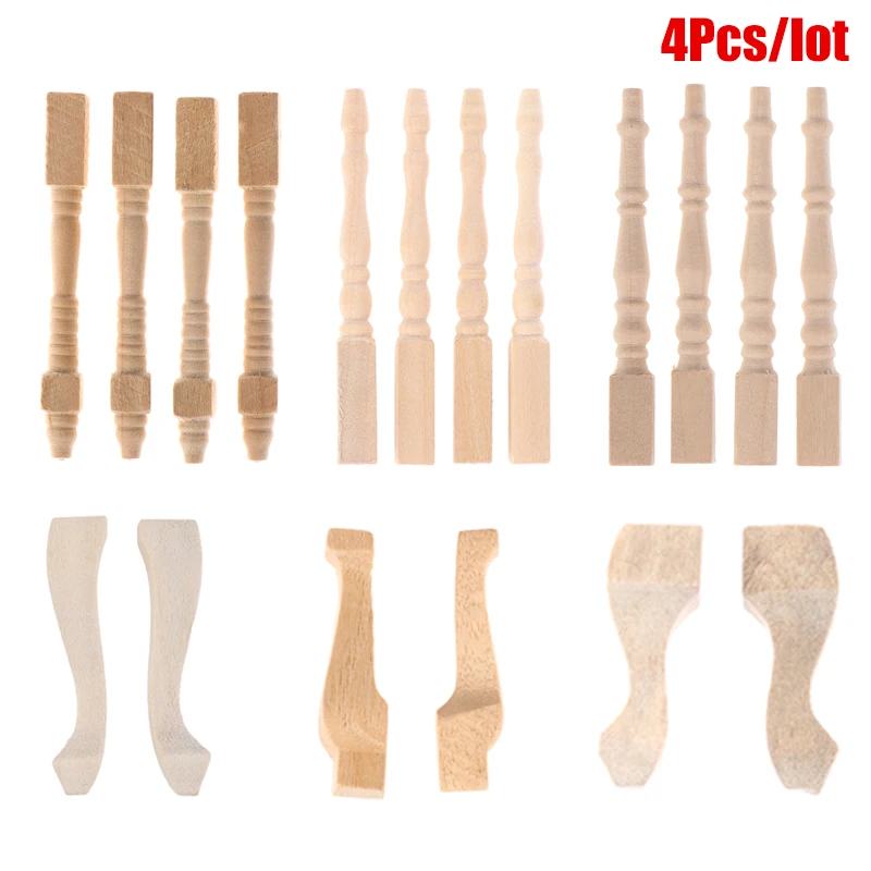 4pcs/lot 1:12 Wooden Dollhouse Table Leg Miniature Furniture Diy Dollhouse Accessories Simulation Table Feet Model Dollhouse Toy