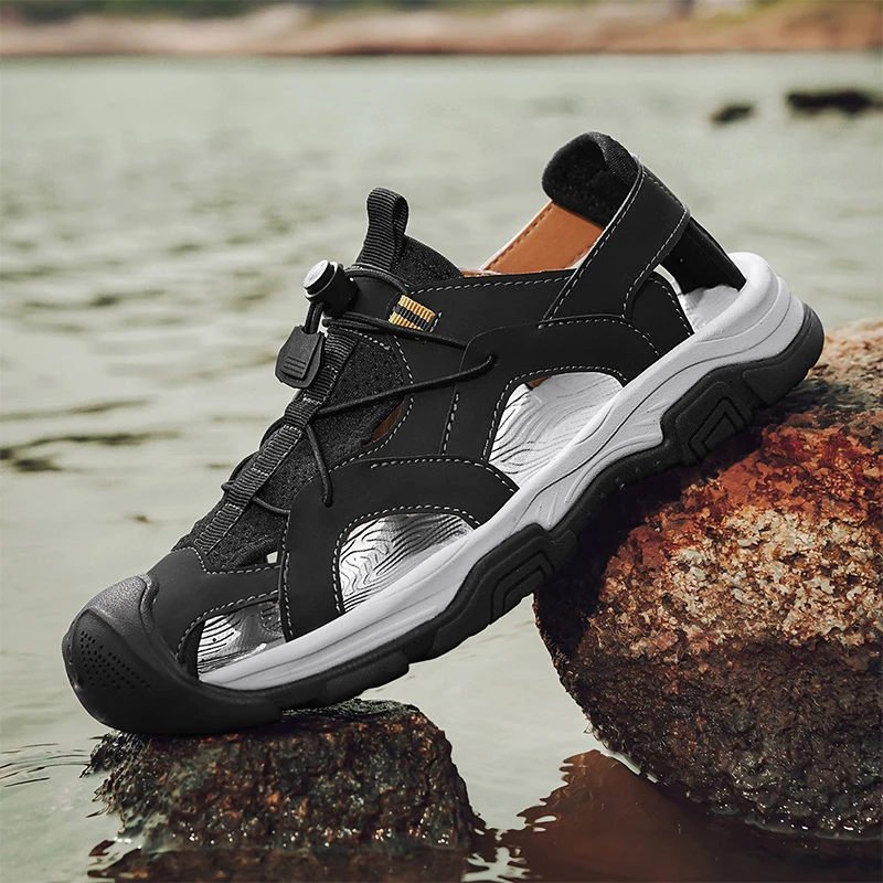 

2026 Summer New Men's Closed Toe Sandals, Breathable Hollow Mesh Upper, Non-slip Wear-resistant Plus Size Casual Beach Shoes