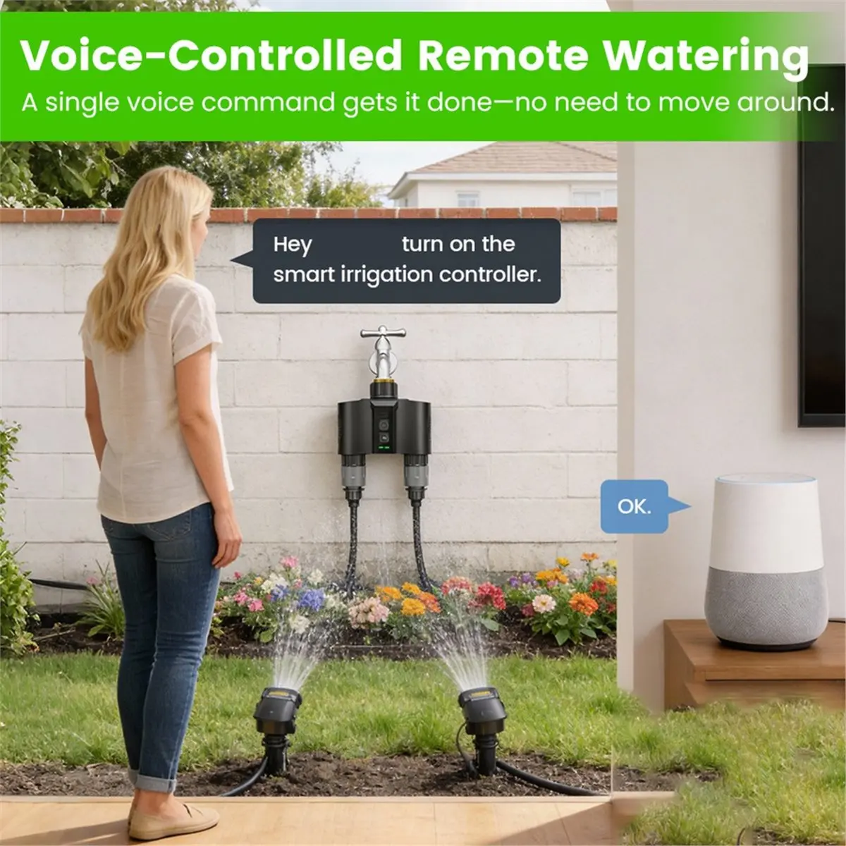 Y17A 1 Set WiFi Water Timer for Garden Hose,Sprinkler Timer with 2 Outlet for Lawns and Yard, Rain Delay/Remote/Manual Faucet view 6