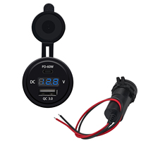 PD60W Car Charger Socket DC Voltage Display USB Type C PD+QC3.0 Dual Port for 12V/24V Motorcycle Truck Boat Phone Fast Charging