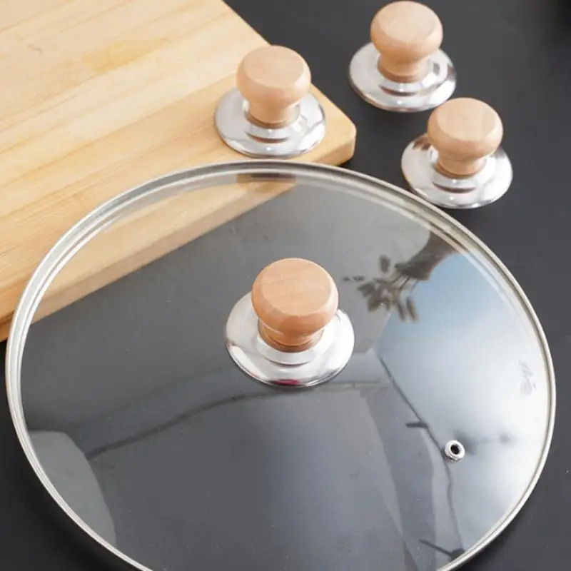 3 PCS Universal Pot Lib Knobs Caps Wooden Heat-Resistant Cooking Pan Lid Covers Replacement Lifting Handle Cookware Handgrip