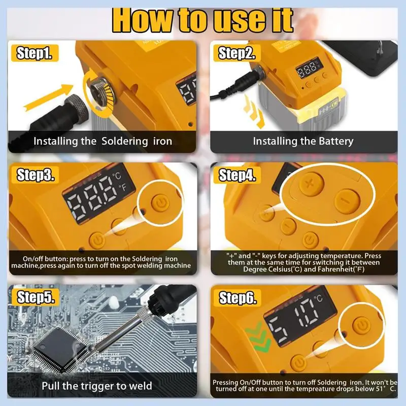 

AS63-60W 480°C Portable Cordless Electric Soldering Iron Multifunction Electric Welding Machine For Dewalt 20V Battery Easy To U