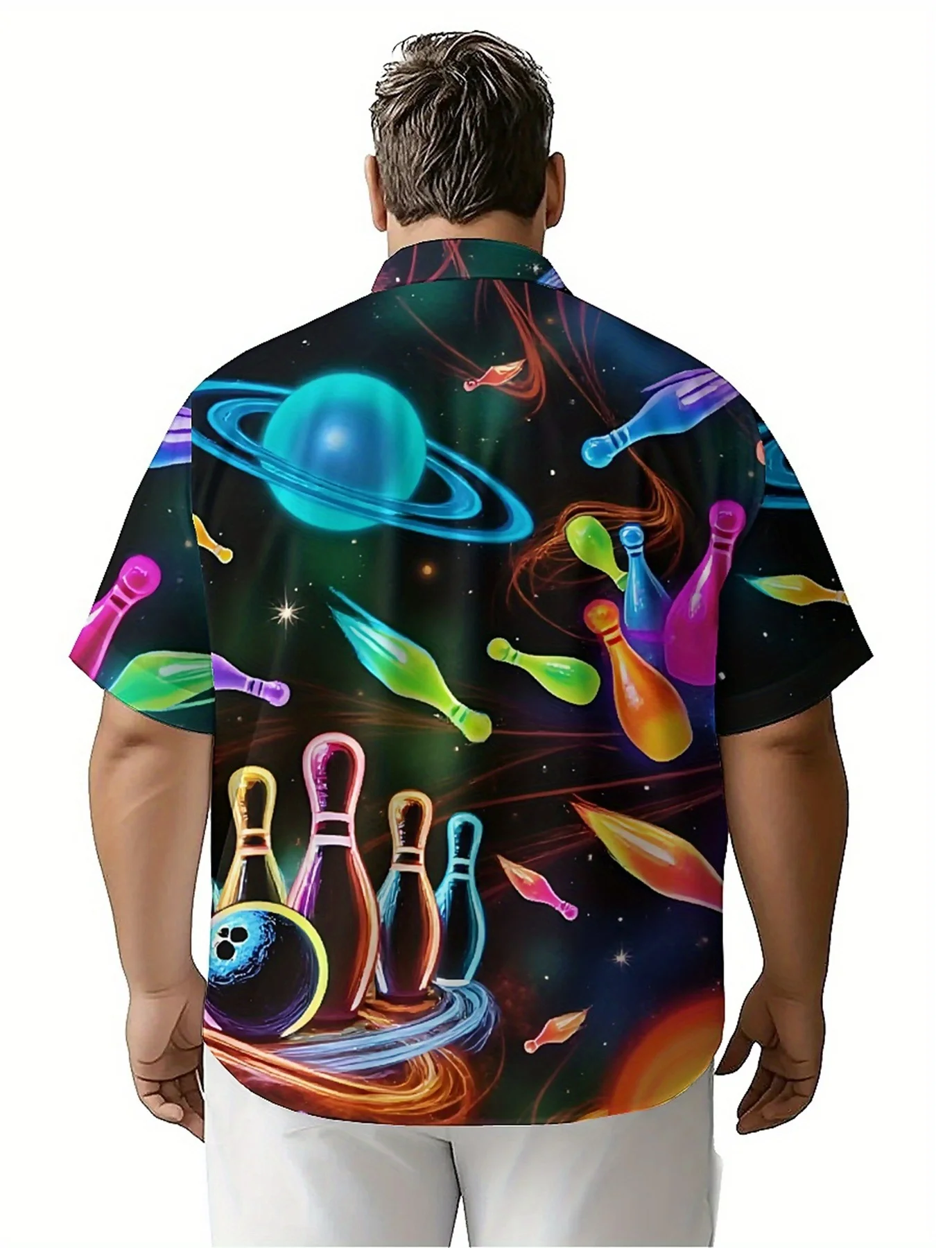 Men's Plus Size Hawaiian Shirts Interstellar Bowling Universe Pattern, Unisex Aloha Shirts,New in Summer Tops Tee,streetwear