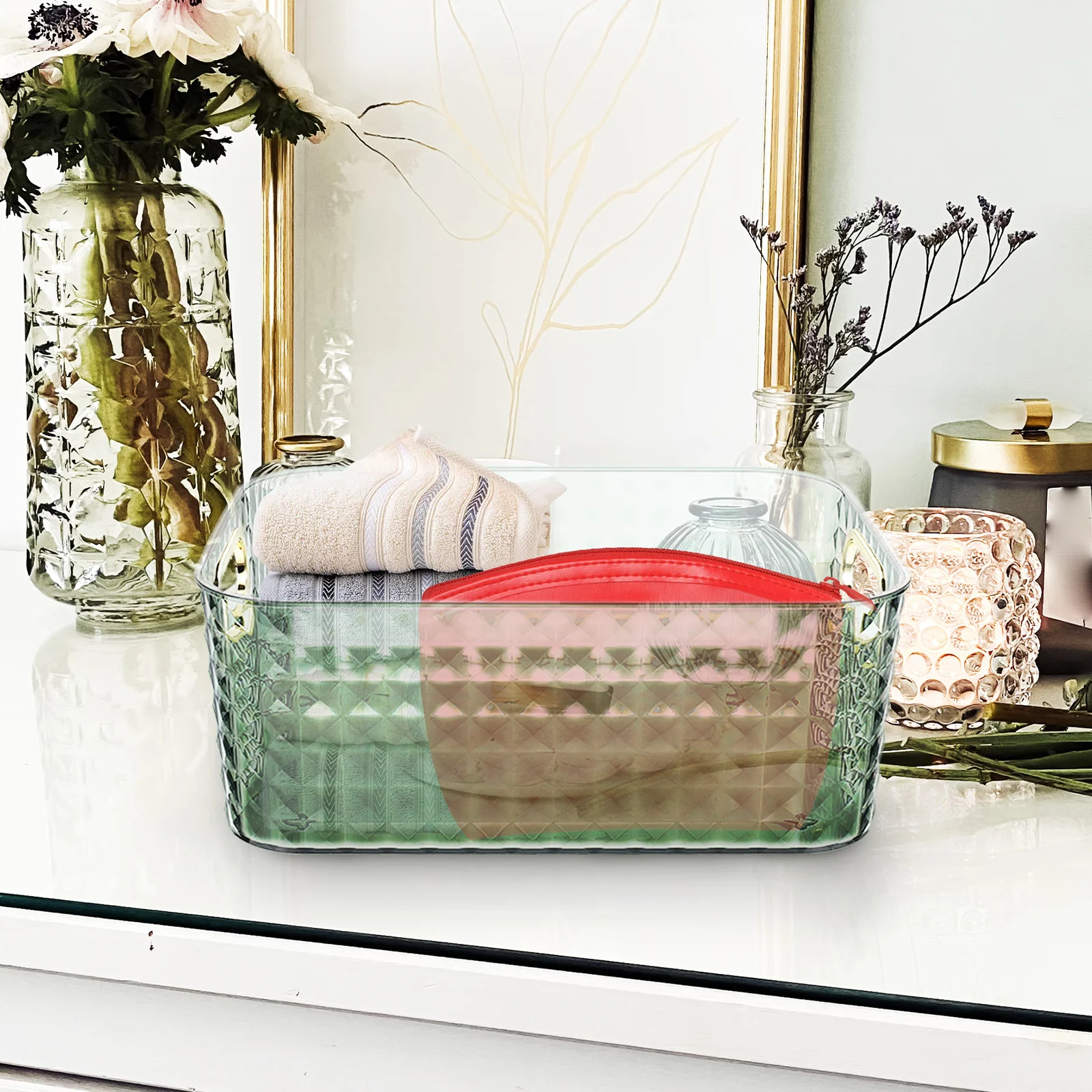 

1pcs Storage Box Basket Plastic Desk Organizer Baskets Shelf Office Makeup Case Multi-Purpose Snack Food