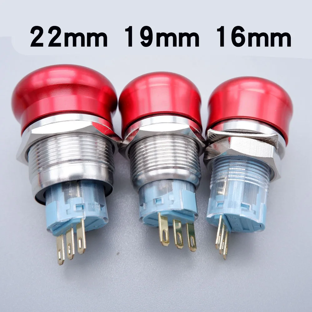 

16/19/22mm Mushroom Head Rotation Emergency Stop Button Switch 1NO1NC 2NO2NC Self-locking Stainless Steel Waterproof Anti-slip