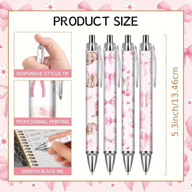 8/16 Pcs Pink Bow Ballpoint Pens, Cute Office Work Signature Essentials Christmas Gift For Nurses Teachers Colleagues Assistans