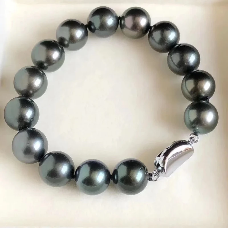Natural 12-13mm Black Pearl Bracelet, Free Shipping, Perfect Wedding Gift, Elegant Jewelry for Women