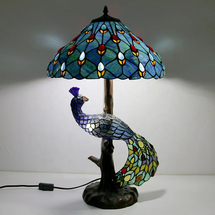 

Оптовая продажа: 16-дюймовая светодиодная настольная лампа с павлиньим витражным купольным плафоном, питание от сети переменного тока, средиземноморский дизайн, разноцветная