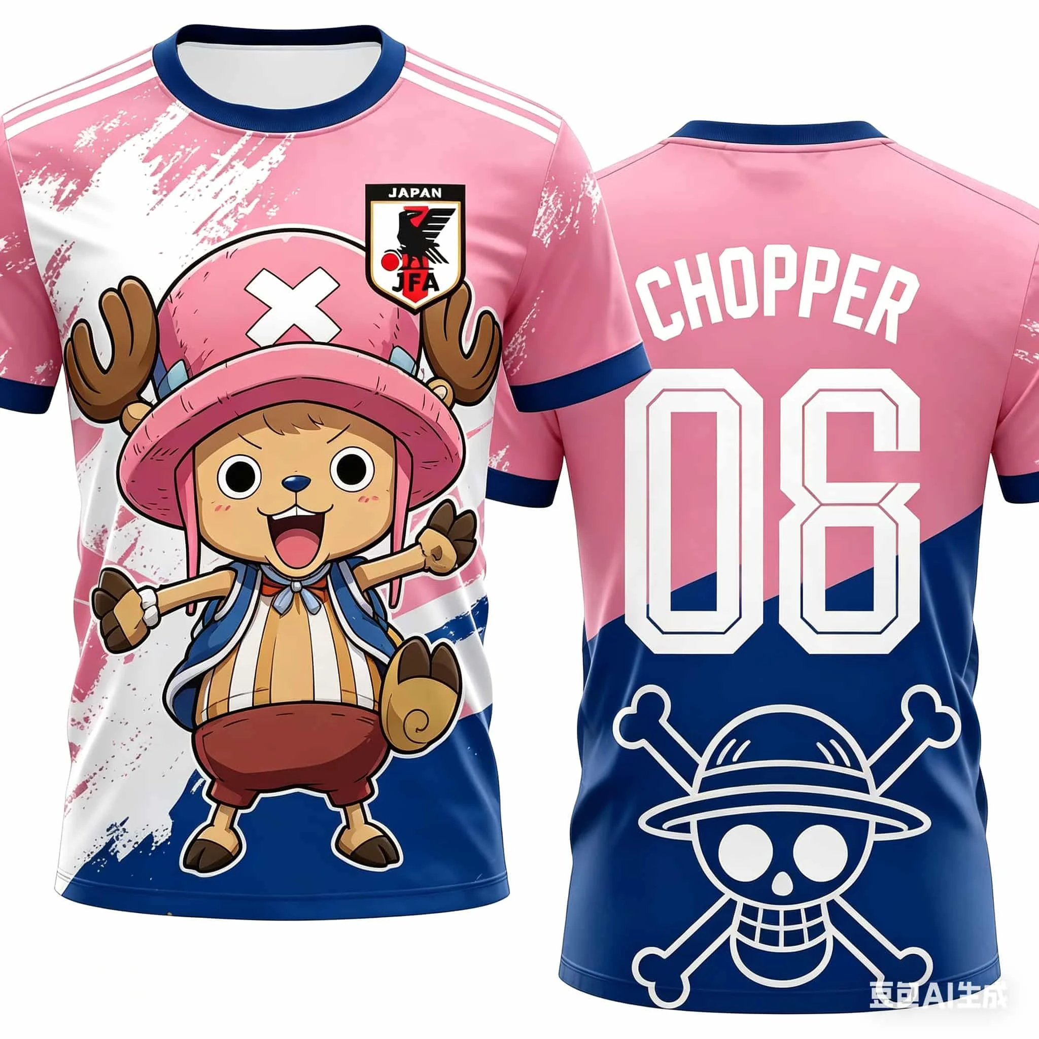 One Piece Tony Tony Chopper Japan Fußballtrikot, Unisex, für Kinder, schnell trocknend, atmungsaktiv, kurzärmelig, modische Streetwear, SportTops – Detail 2