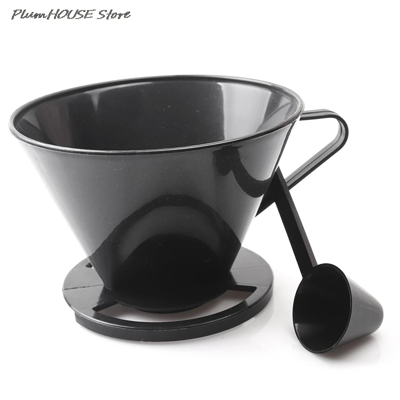 Reusable Plastic Coffee Cone Coffee Filter Holder Maker Pour Over Coffee Cup Dripper Mesh Strainer With Measuring Spoon