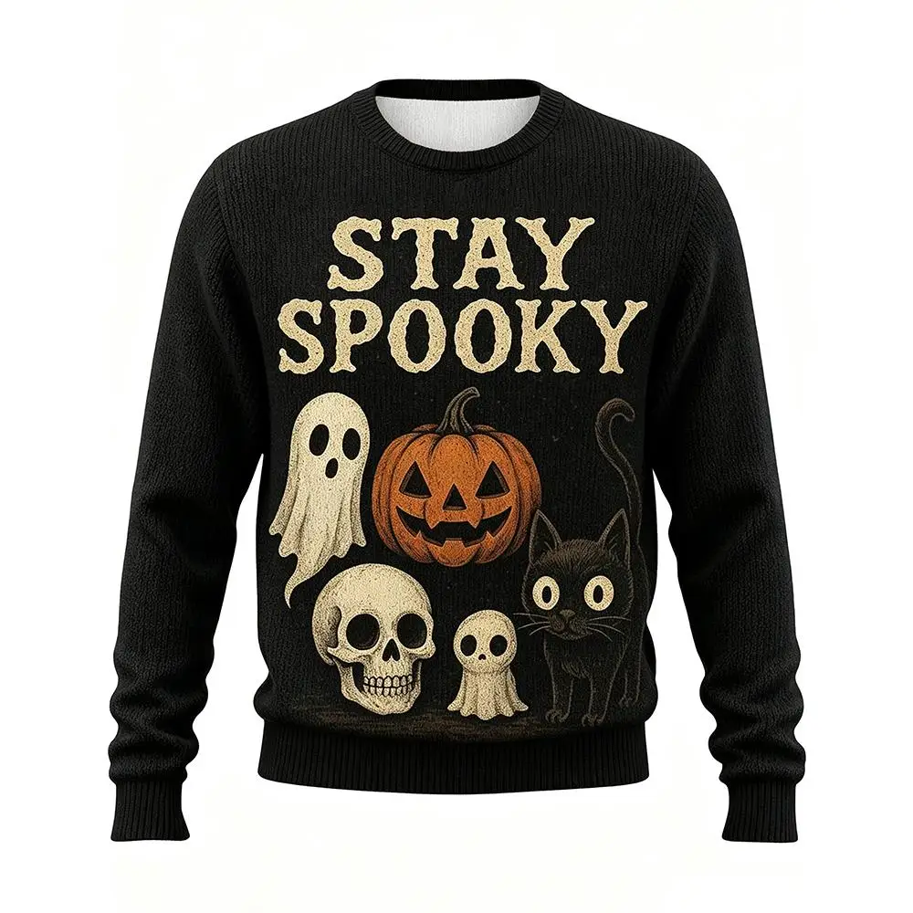 Funny Skull Print Halloween Ugly Sweater Street Harajuku Style Y2k Sweatshirt Autumn Winter Causal Pullover Long Sleeve Tops